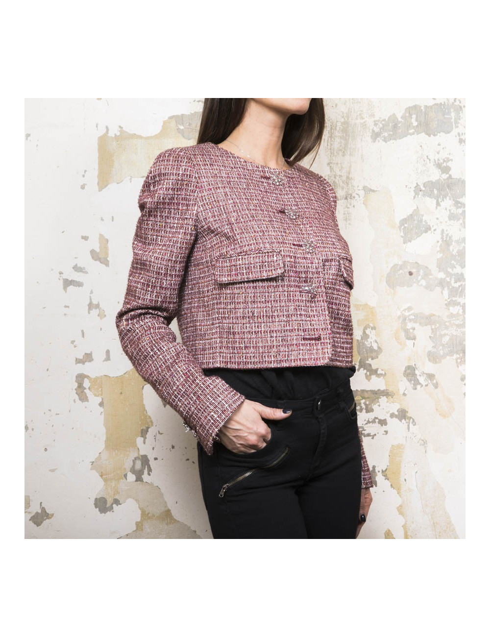 Veste T40 CHANEL bordeaux et fils d'or