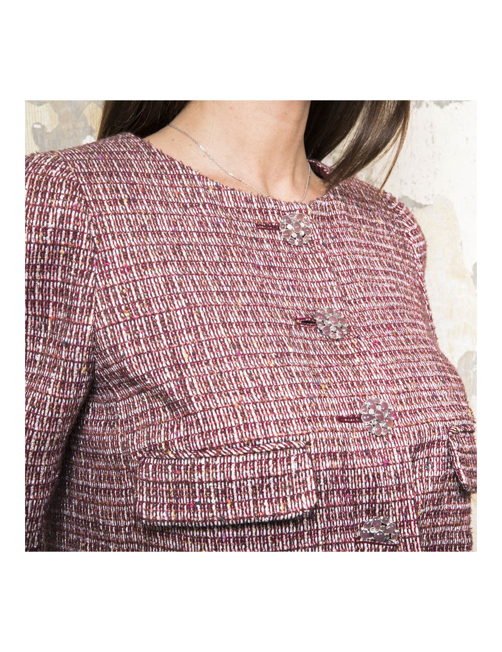  CHANEL jacket size 40 in burgundy fabric with gold metallic threads