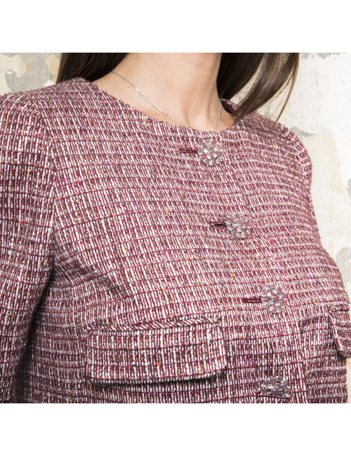 Veste T40 CHANEL bordeaux et fils d'or