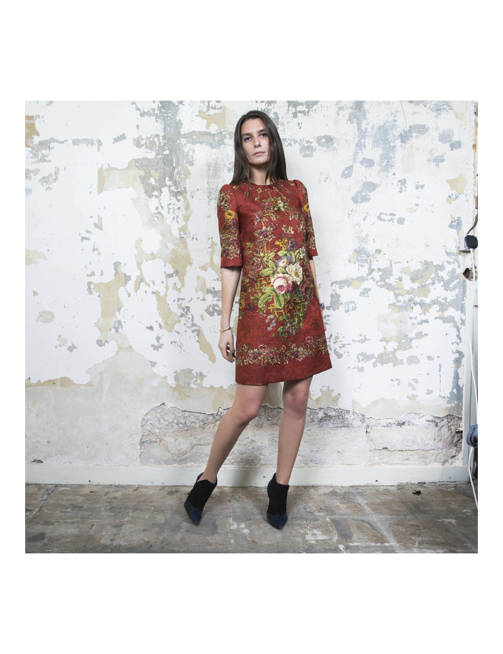 DOLCE & GABBANA T 36 dress with floral printed embossed polyester