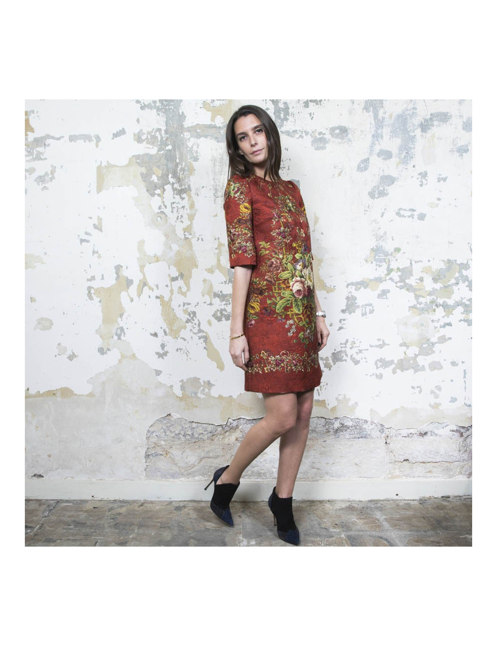 DOLCE & GABBANA T 36 dress with floral printed embossed polyester