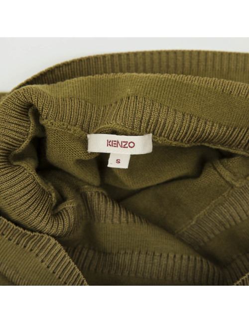  KENZO flared skirt in green khaki wool, silk and cashmere size S