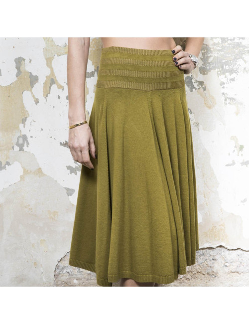 KENZO flared skirt in green khaki wool, silk and cashmere size S