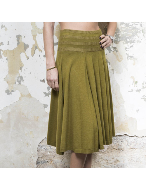  KENZO flared skirt in green khaki wool, silk and cashmere size S