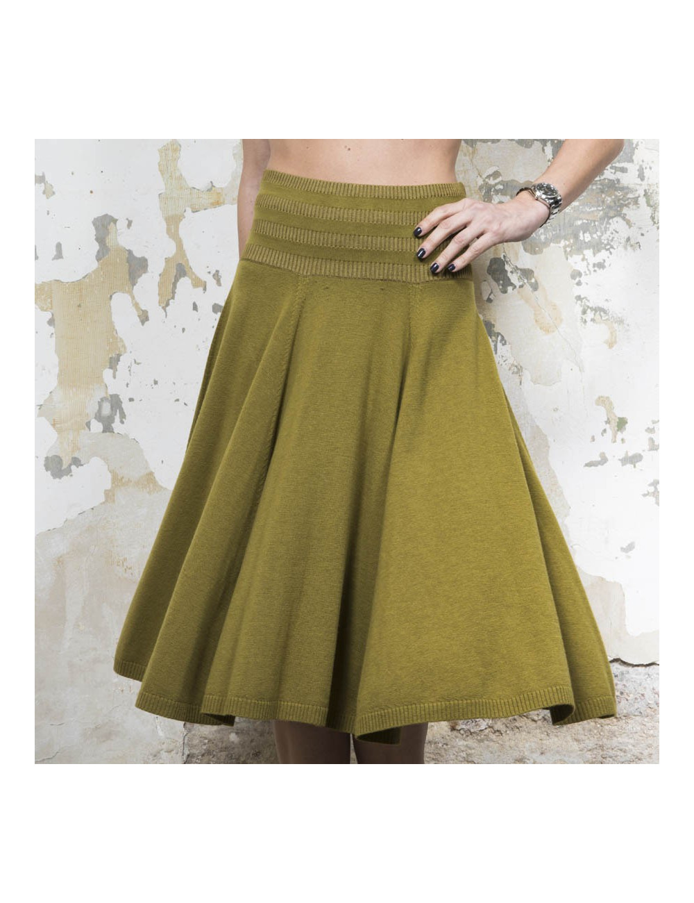 Jupe ample T S KENZO en laine vert kaki