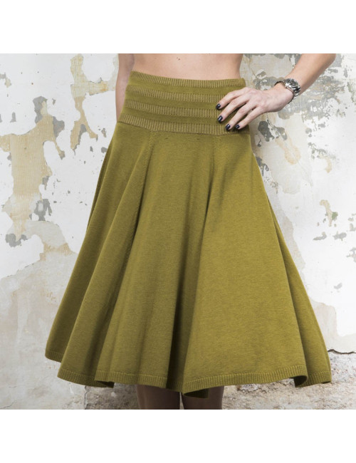  KENZO flared skirt in green khaki wool, silk and cashmere size S