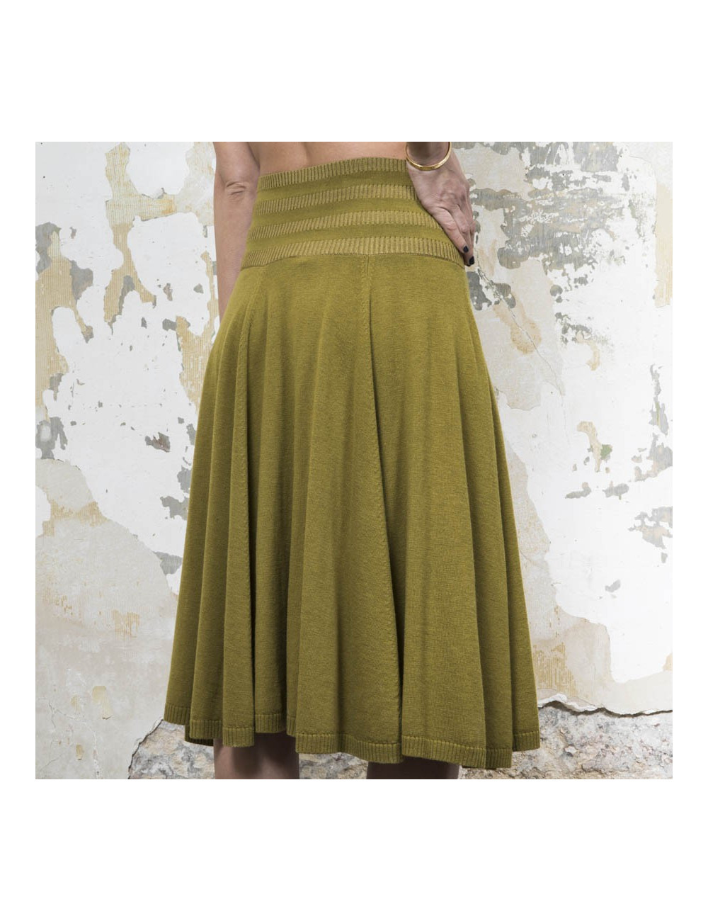  KENZO flared skirt in green khaki wool, silk and cashmere size S