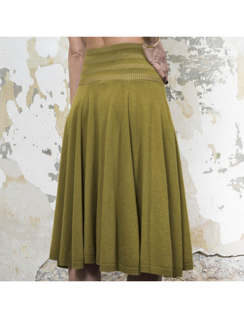  KENZO flared skirt in green khaki wool, silk and cashmere size S