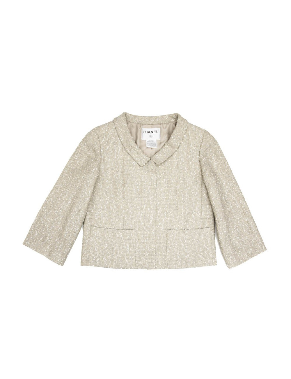 CHANEL set jacket and top 38FR in green beige fabric and silver threads