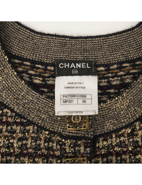 CHANEL "Paris-Shanghai" dress in gold, black and beige cashmere and wool size 36FR