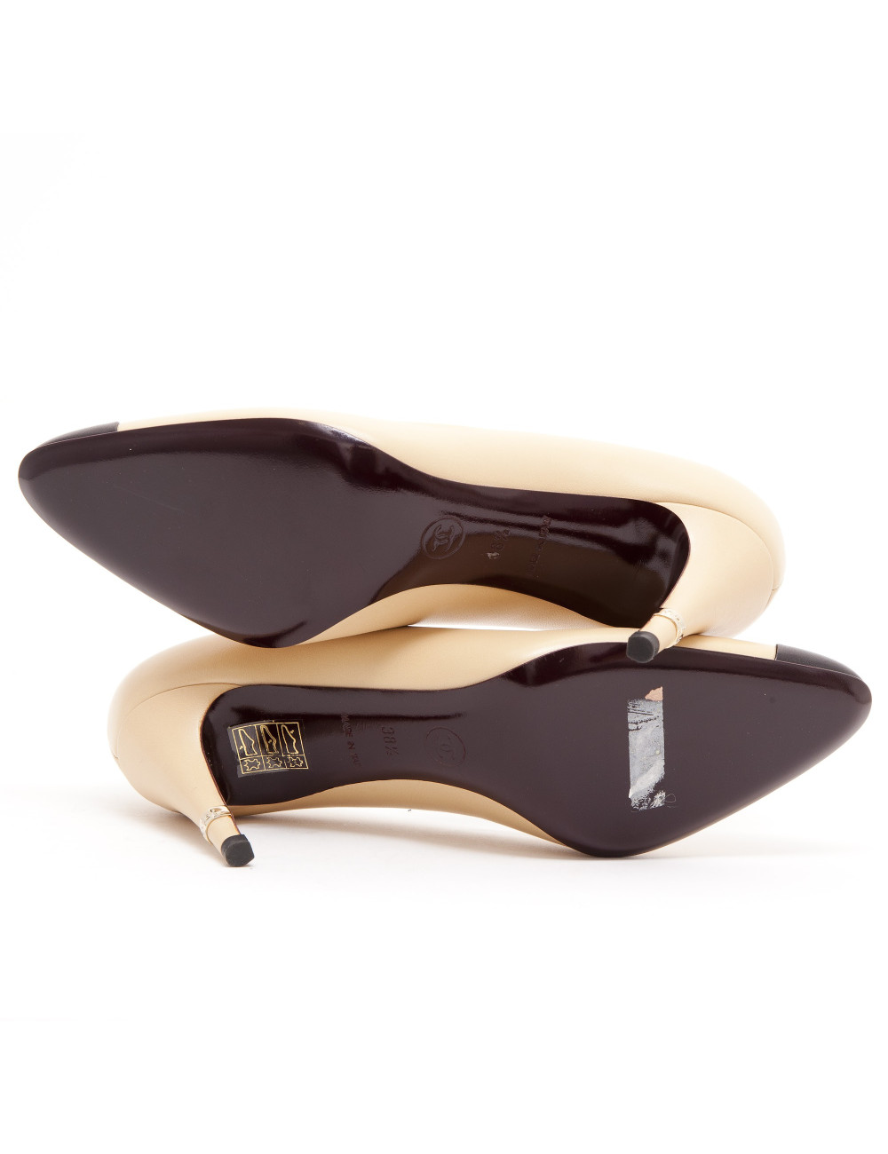 CHANEL Pumps 38.5FR in Smooth Black and Beige Two-tone Leather 