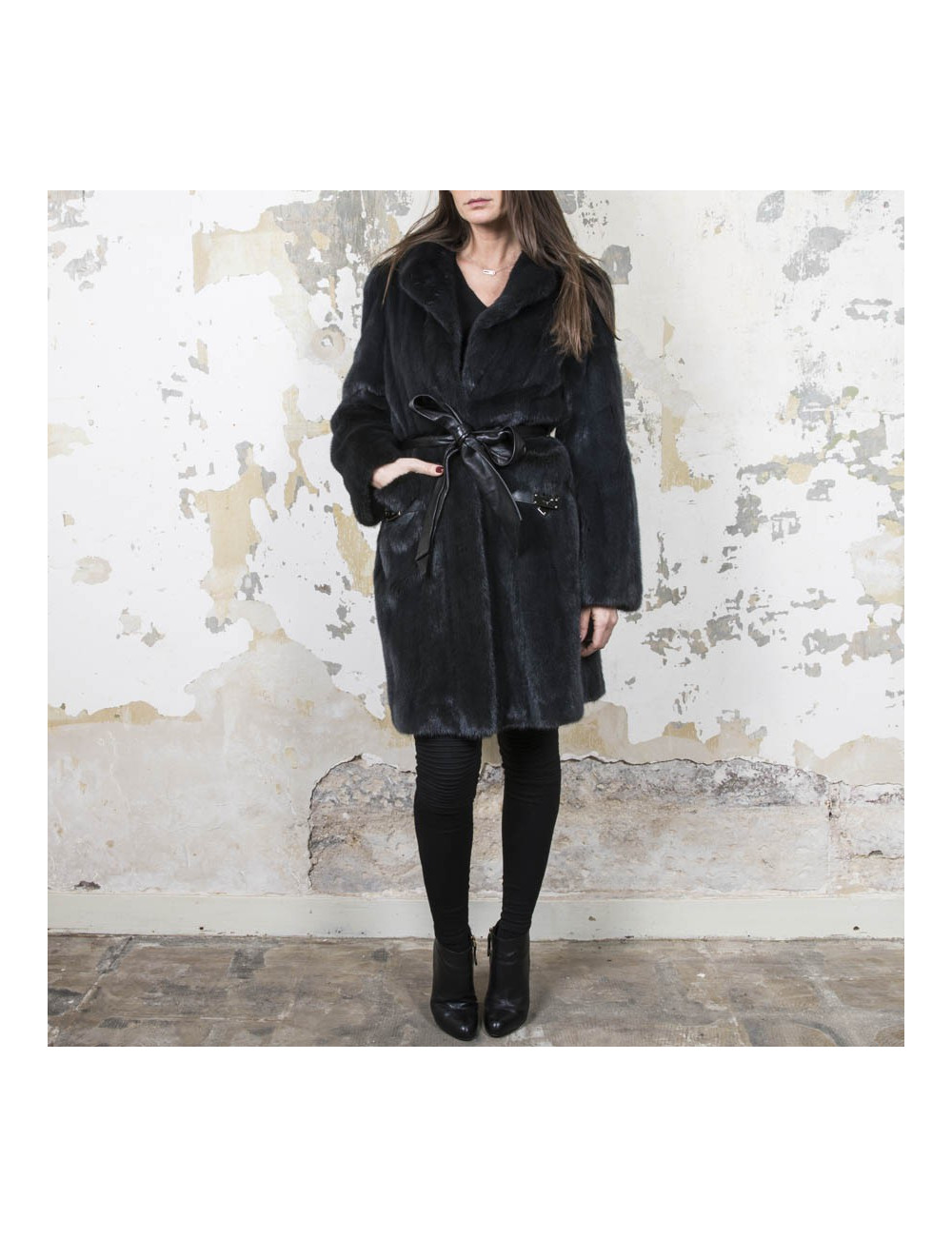 Manteau RIZAL T40   en vison bleu nuit 