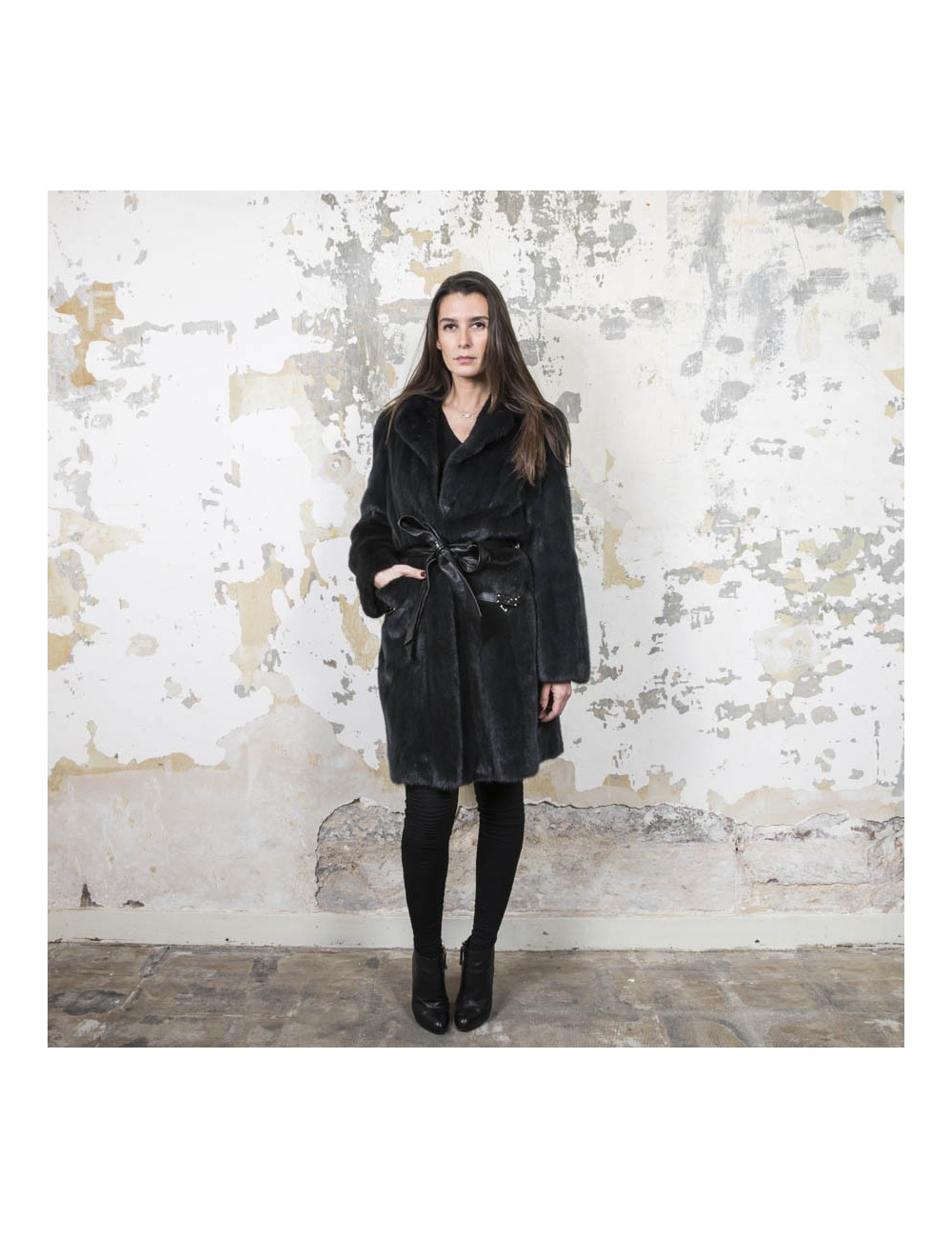 Manteau RIZAL T40   en vison bleu nuit 