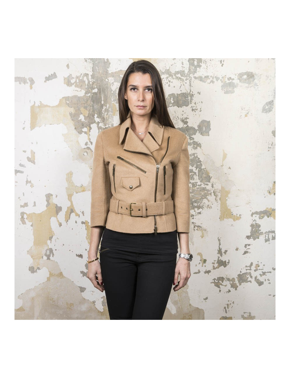 Veste SANS MARQUE manches trois quart en laine ? marron clair
