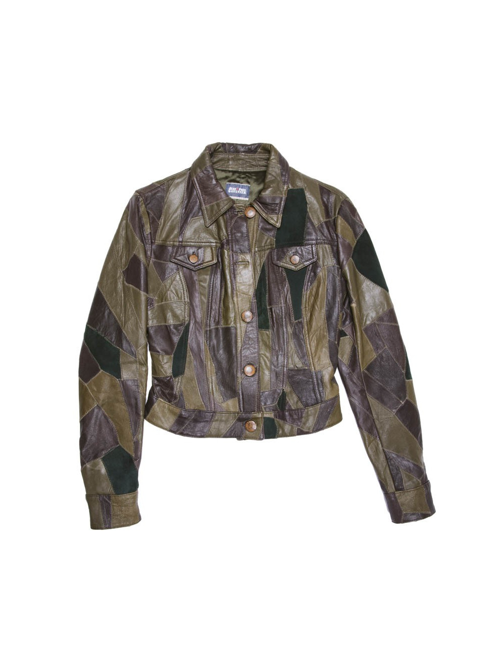 Blouson JEAN PAUL GAULTIER T38 en patchwork de cuir vert et marron