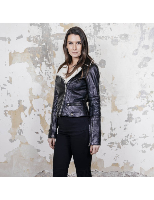 Veste CHANEL cuir noir T34