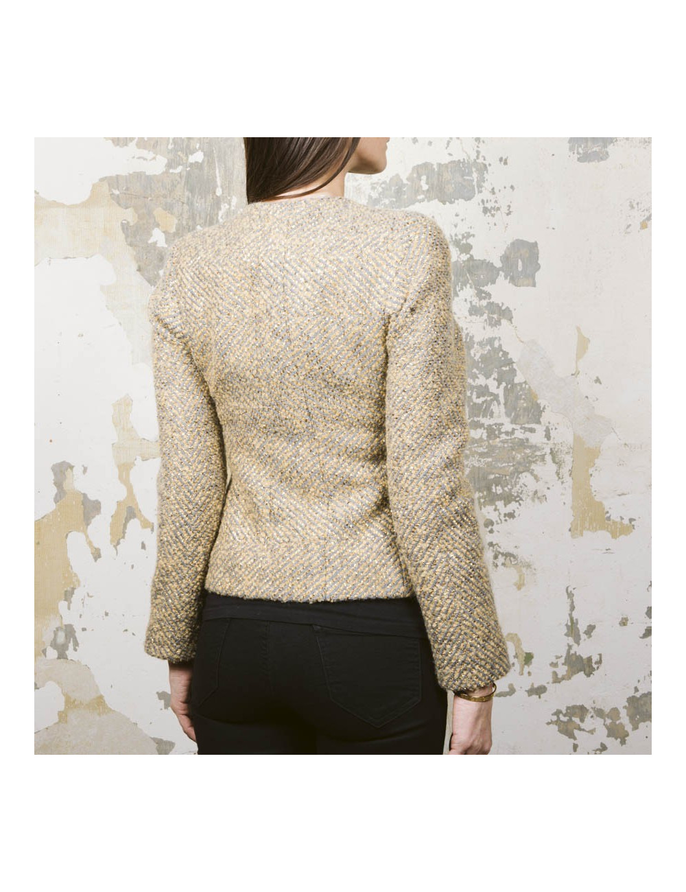 Veste CHANEL T 36 tweed gris et lamé doré