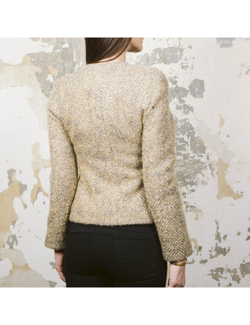 Veste CHANEL T 36 tweed gris et lamé doré