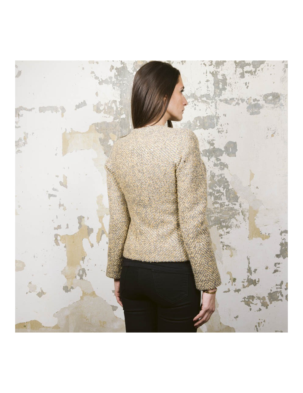 Veste CHANEL T 36 tweed gris et lamé doré