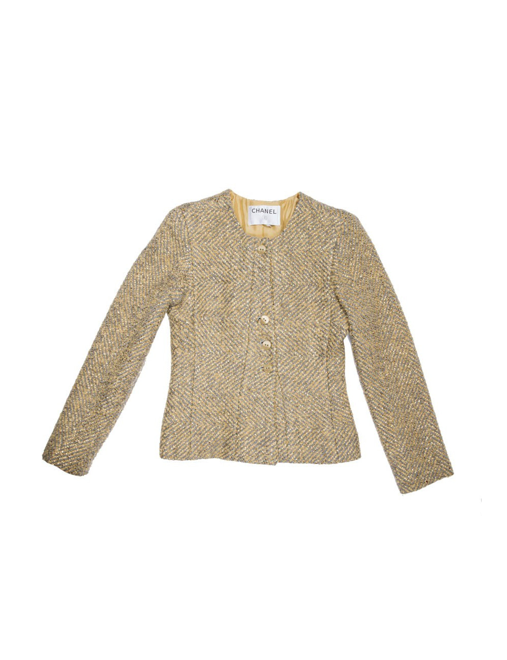 Veste CHANEL T 36 tweed gris et lamé doré