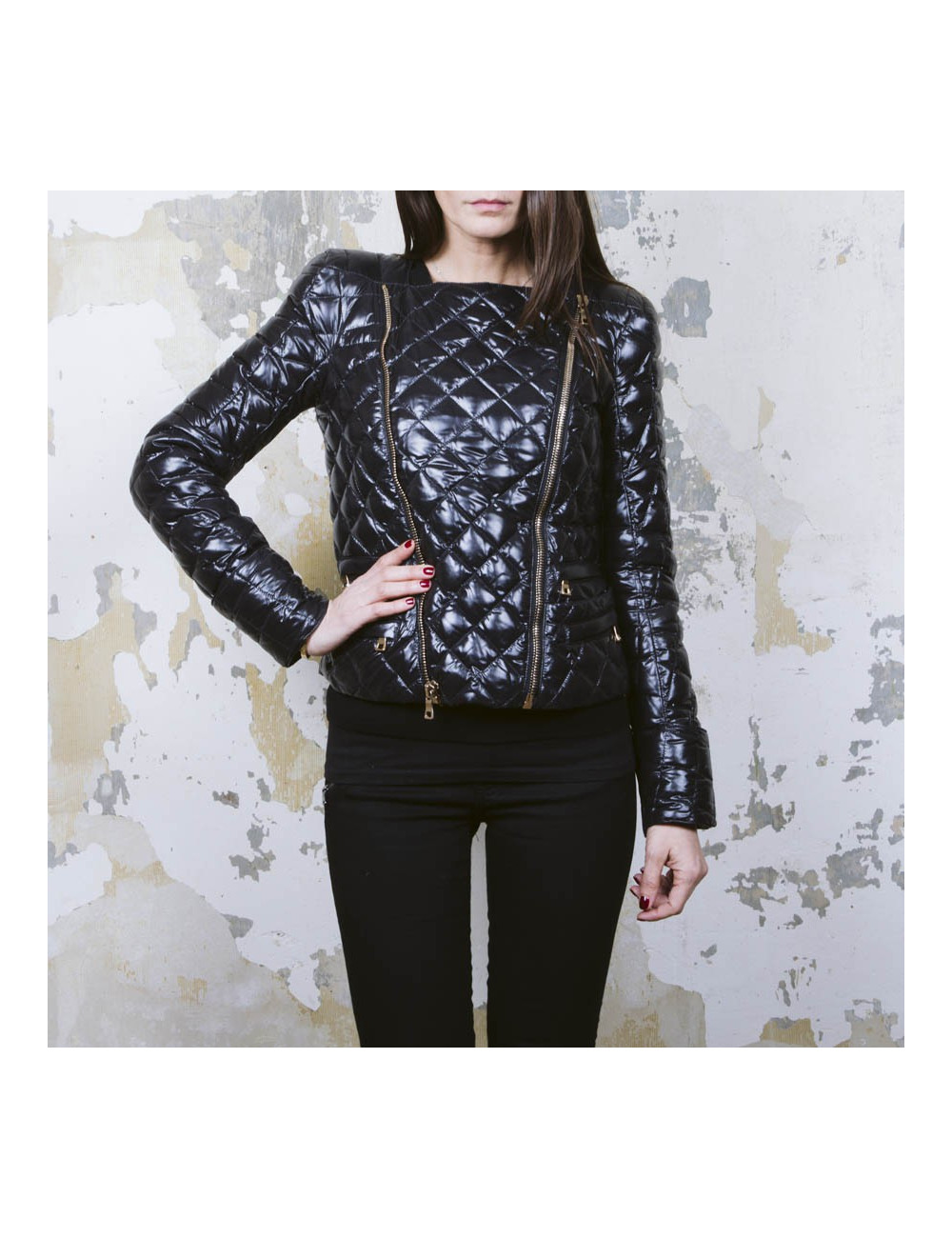 BALMAIN black perfecto down jacket size 38