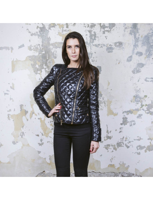 BALMAIN black perfecto down jacket size 38