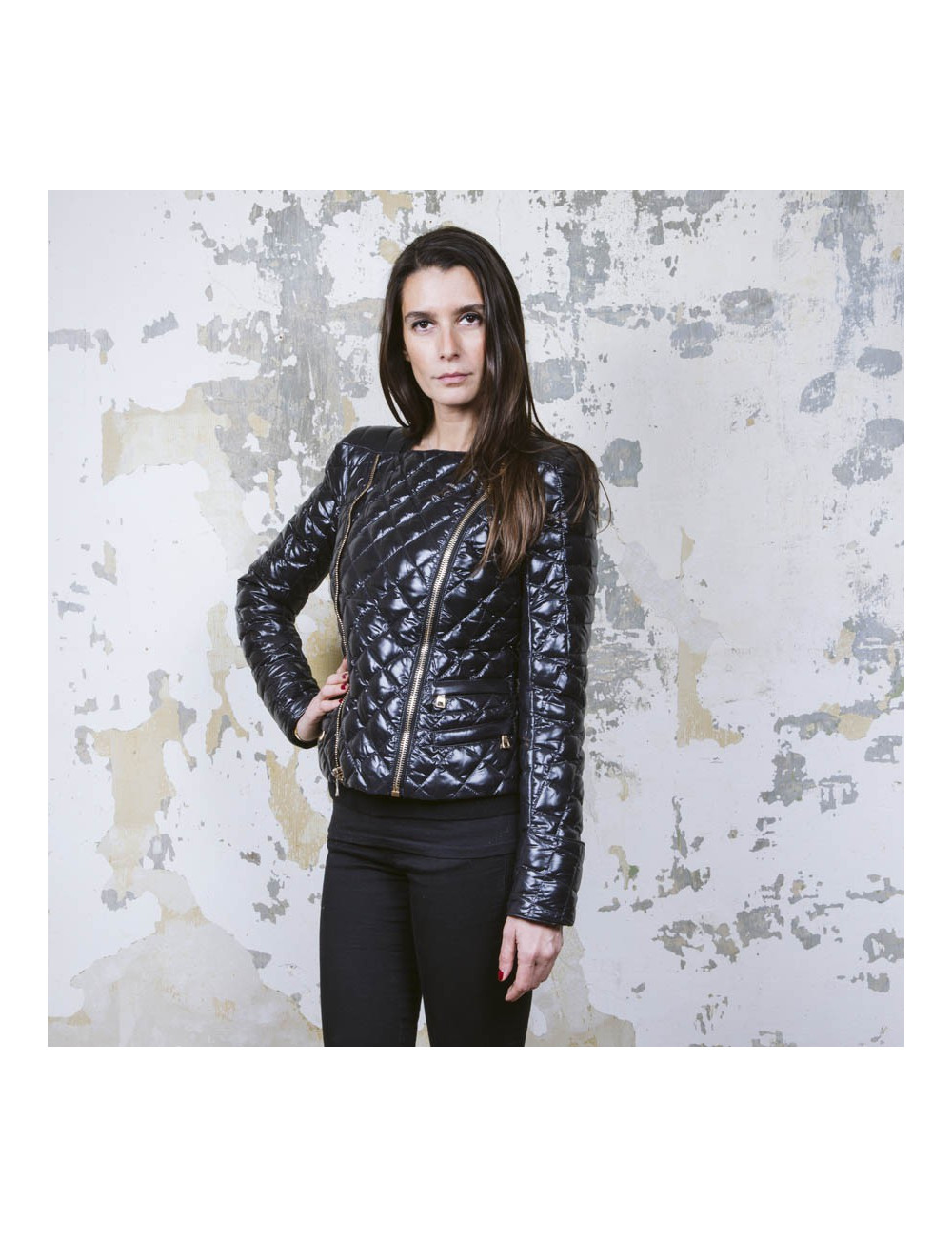 BALMAIN black perfecto down jacket size 38