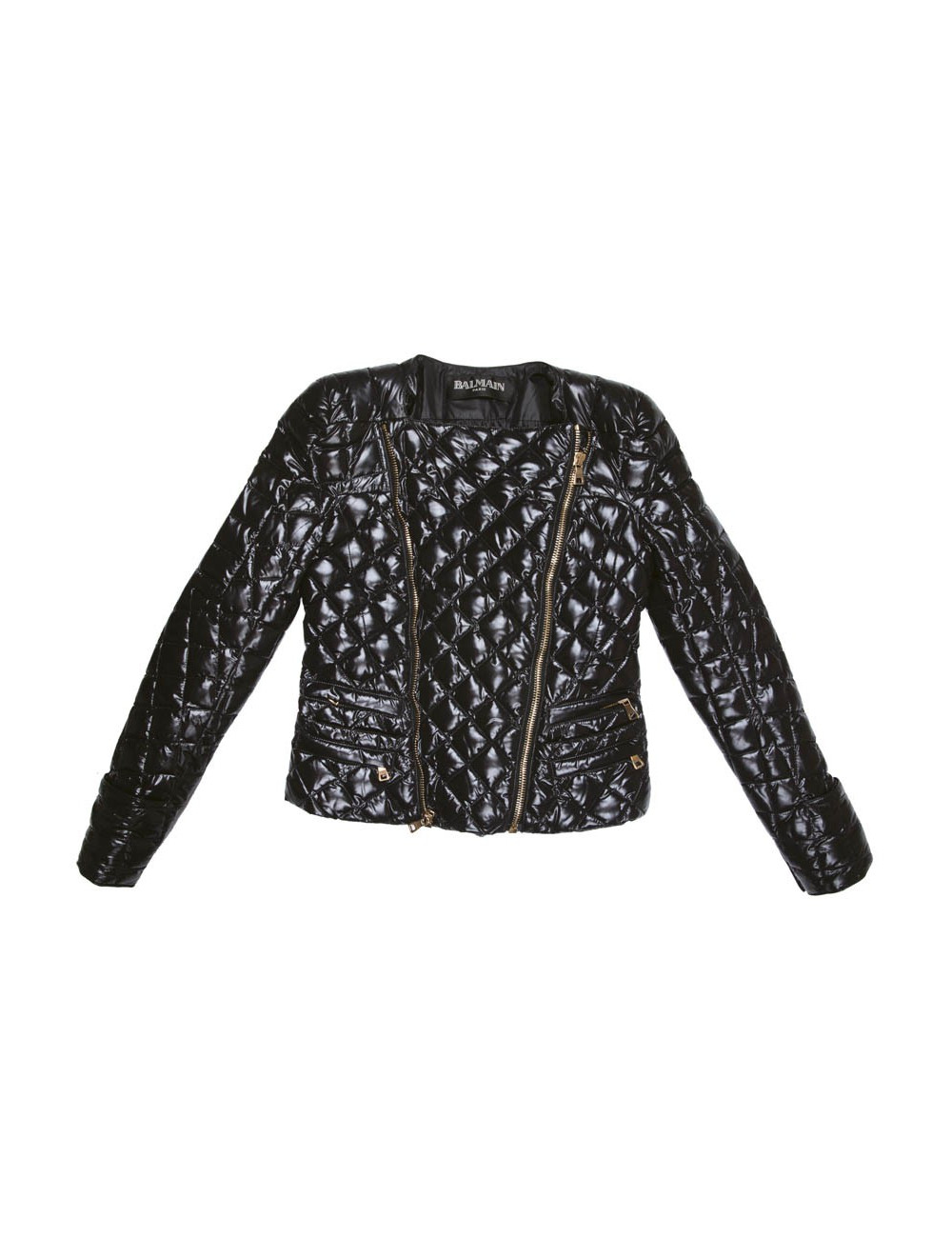 BALMAIN black perfecto down jacket size 38