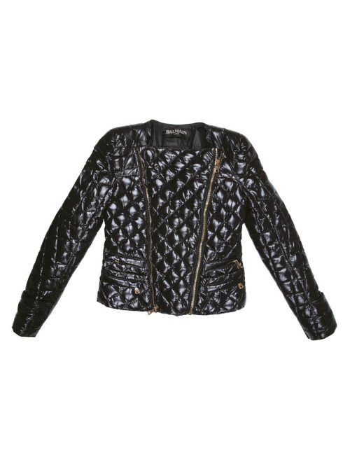 BALMAIN black perfecto down jacket size 38