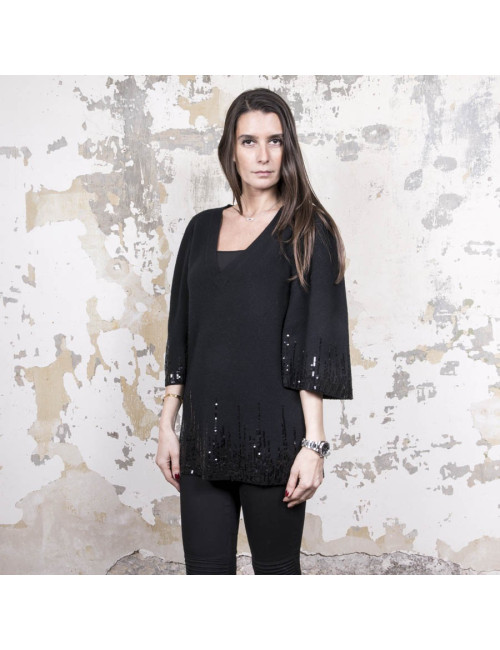 Pull VALENTINO T 44 FR en laine et cachemire noir avec sequins