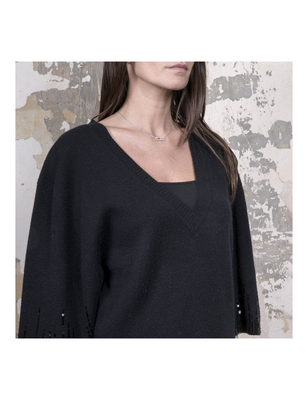Pull VALENTINO T 44 FR en laine et cachemire noir avec sequins