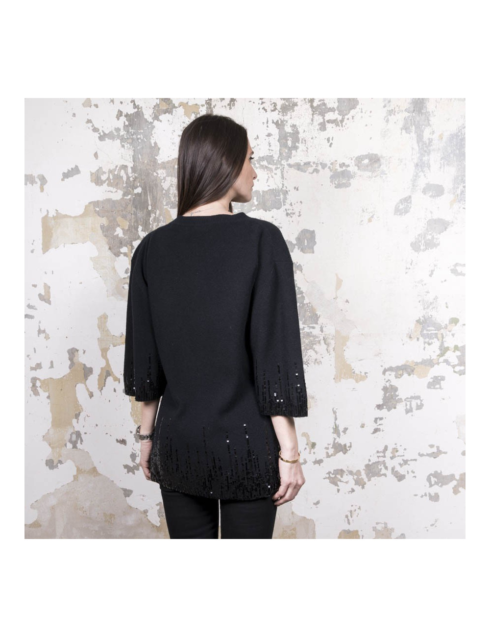 Pull VALENTINO T 44 FR en laine et cachemire noir avec sequins
