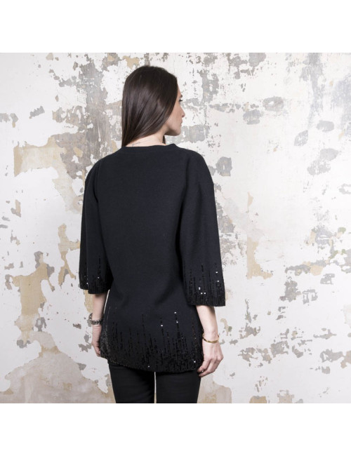 Pull VALENTINO T 44 FR en laine et cachemire noir avec sequins