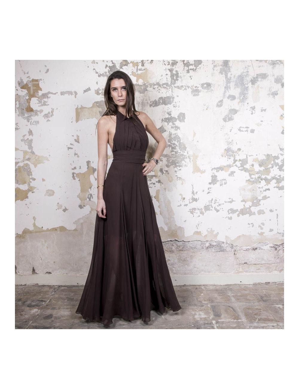 Robe longue du soir ROCHAS marron
