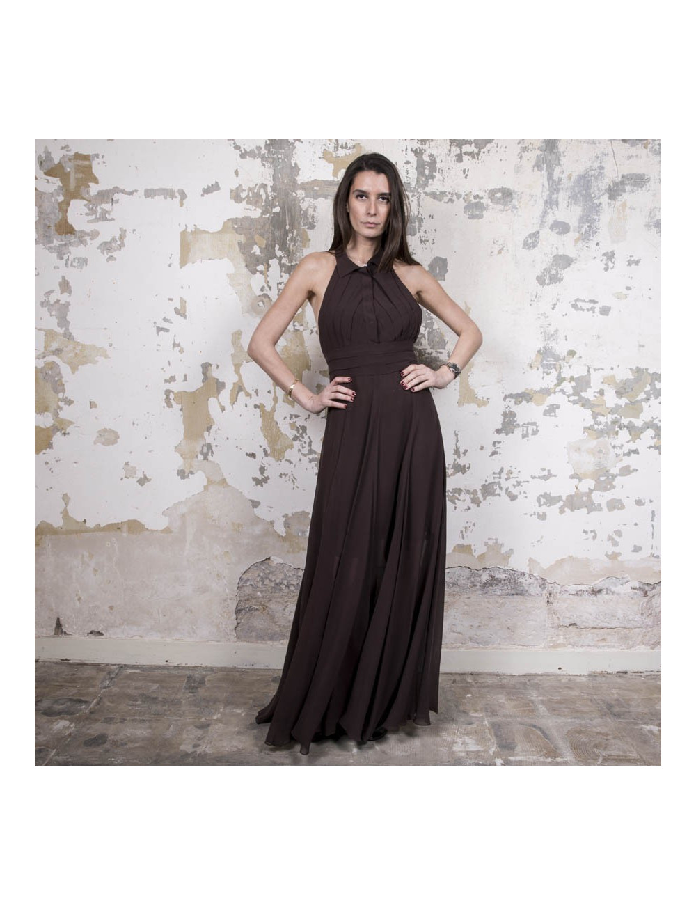 Robe longue du soir ROCHAS marron