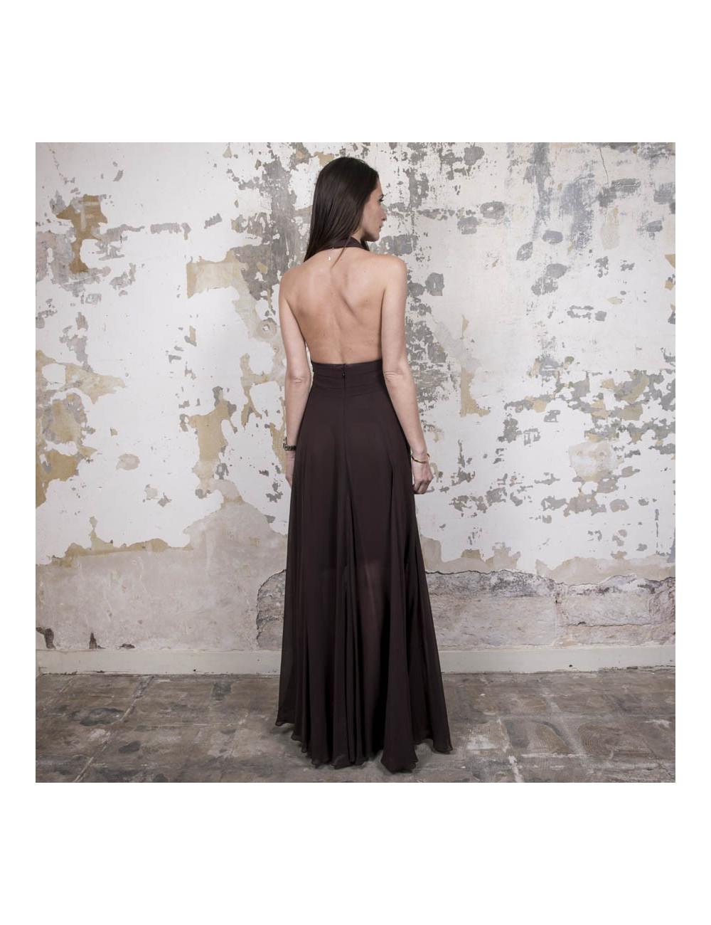 Robe longue du soir ROCHAS marron