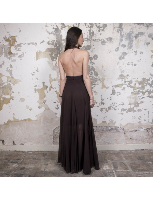 Robe longue du soir ROCHAS marron