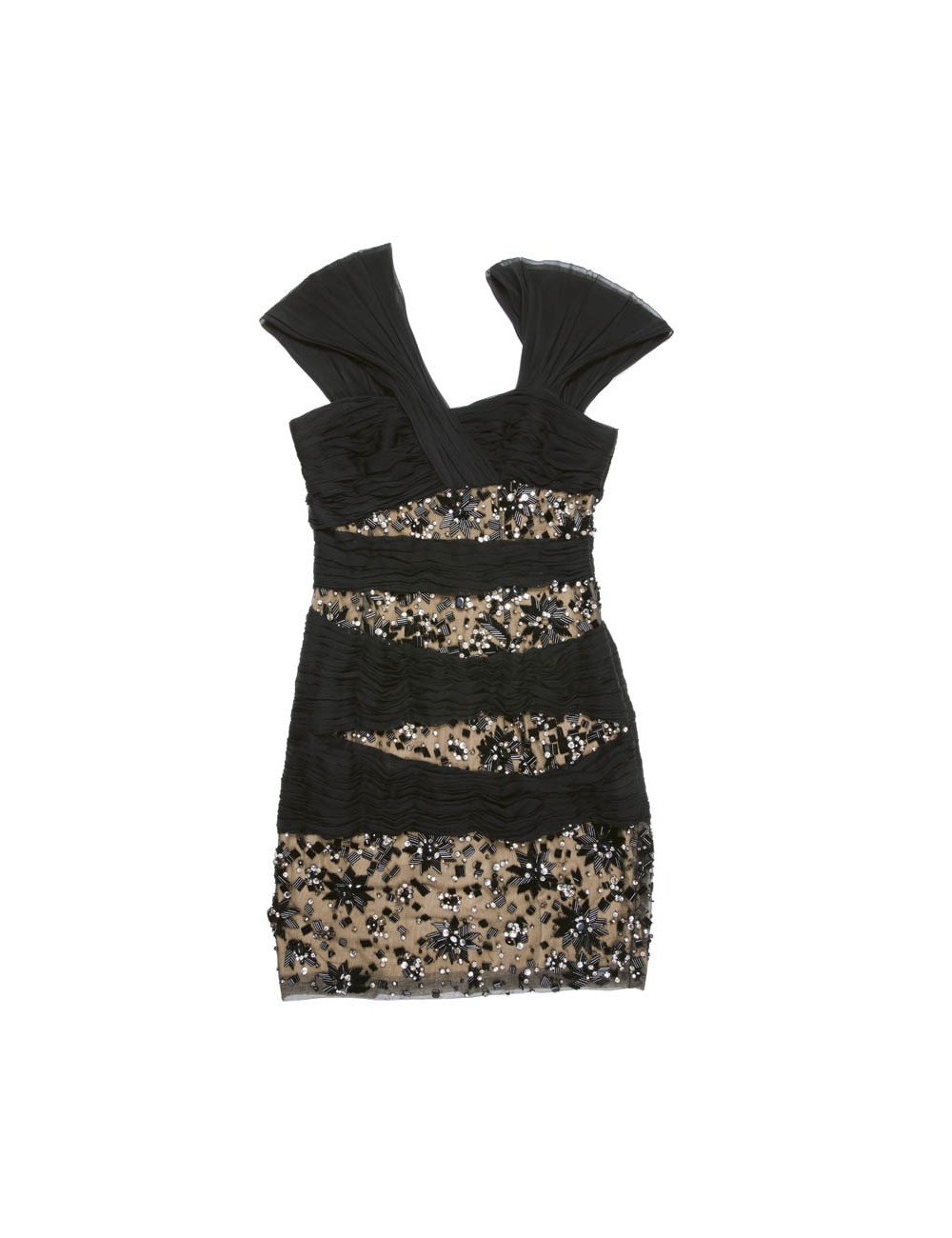 ZUHAIR MOURAD short cocktail dress in black and beige silk size 38FR