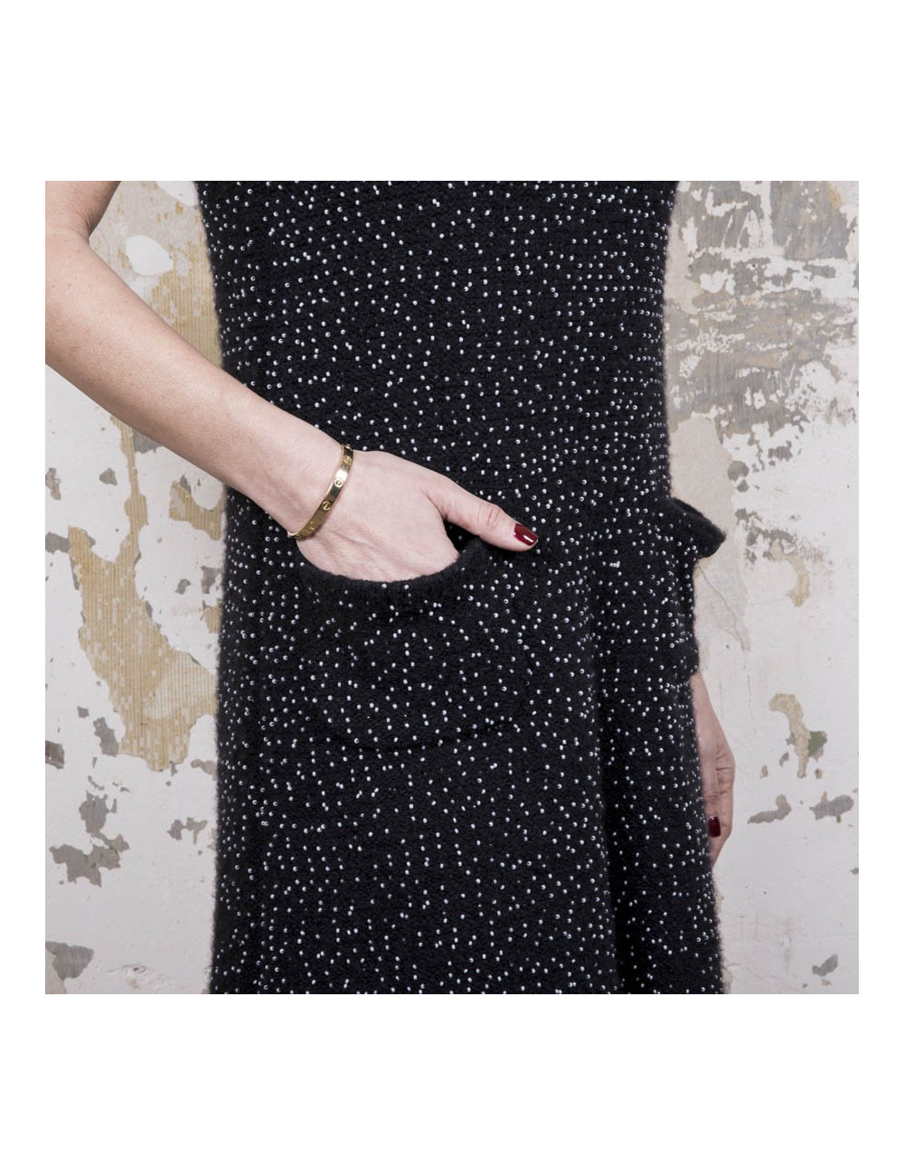 Robe CHANEL en laine noire perlée