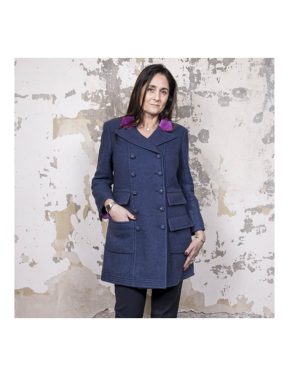 Caban T42 CHANEL bleu et col en velours 