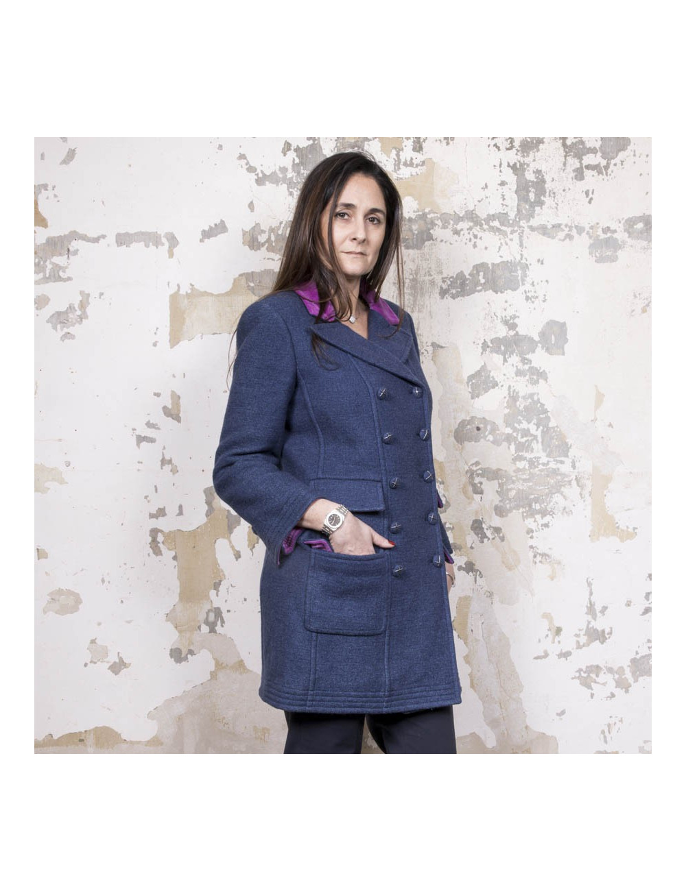 CHANEL caban in blue cashmere, wool and cotton size 42FR