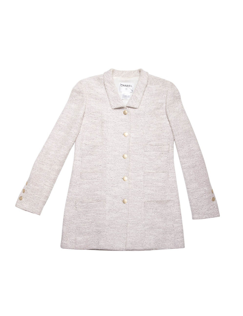 Veste longue CHANEL T 40 tweed rose et fils d'argent