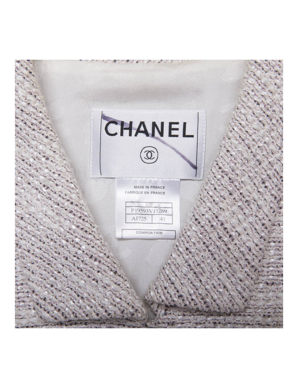 Veste longue CHANEL T 40 tweed rose et fils d'argent