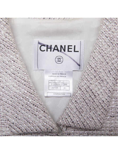 Veste longue CHANEL T 40 tweed rose et fils d'argent