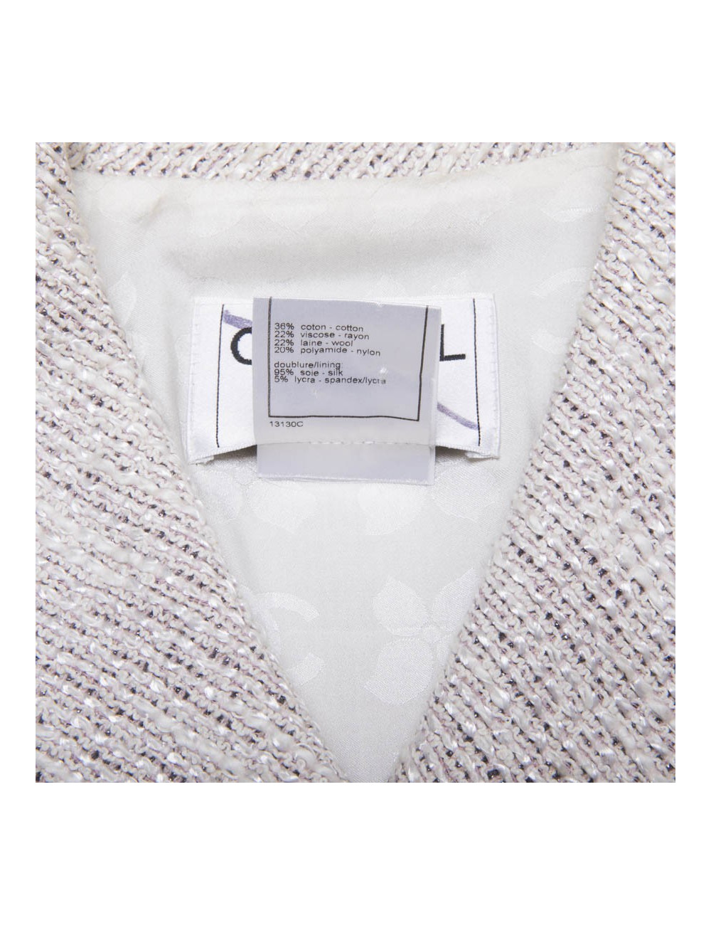 Veste mi-longue CHANEL T 40 tweed beige et fils d'argent