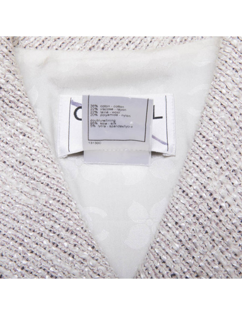 Veste mi-longue CHANEL T 40 tweed beige et fils d'argent