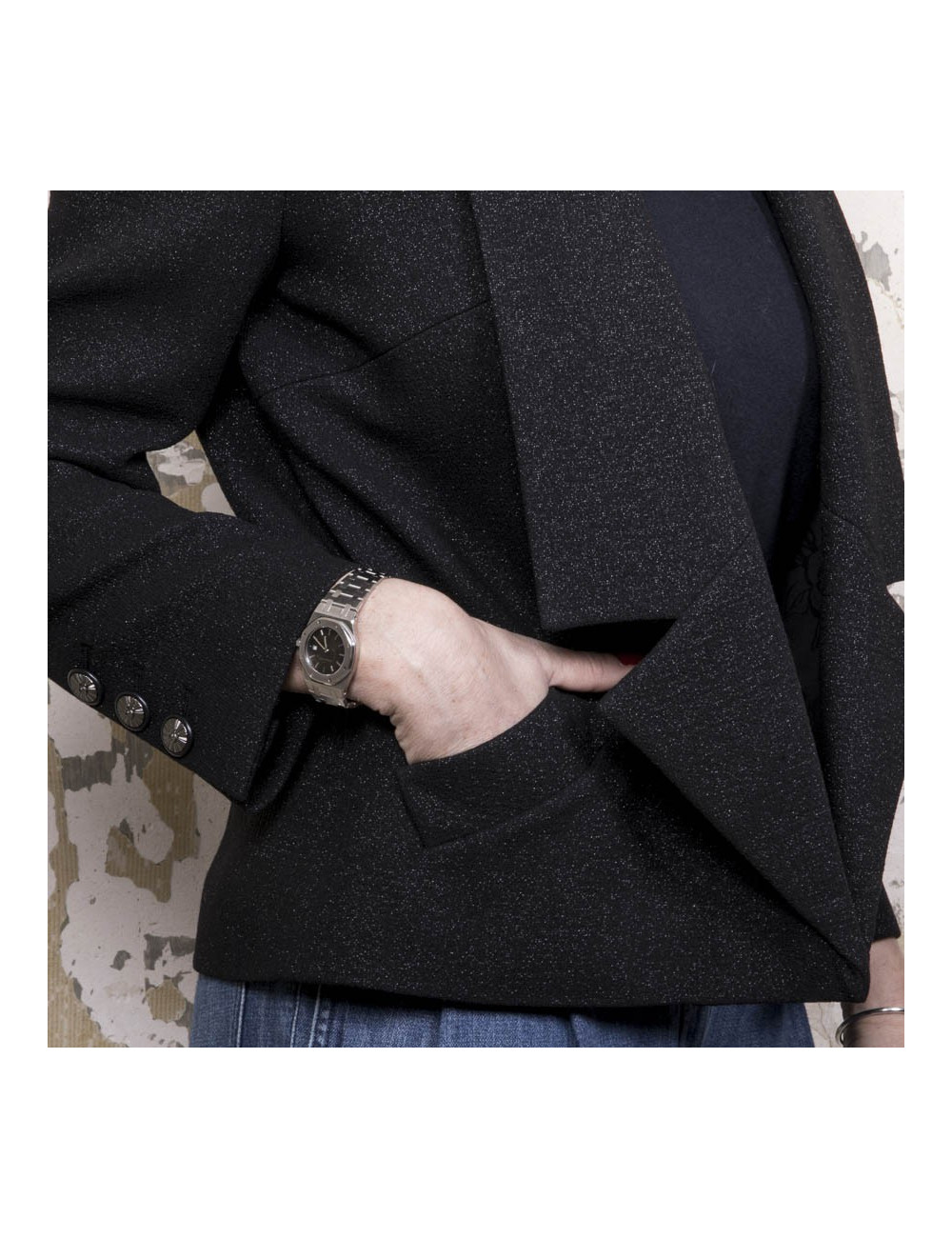 Veste T 40 CHANEL laine noir irisé