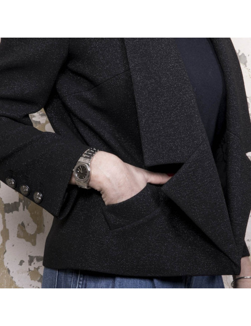 Veste T40 CHANEL laine noire irisée