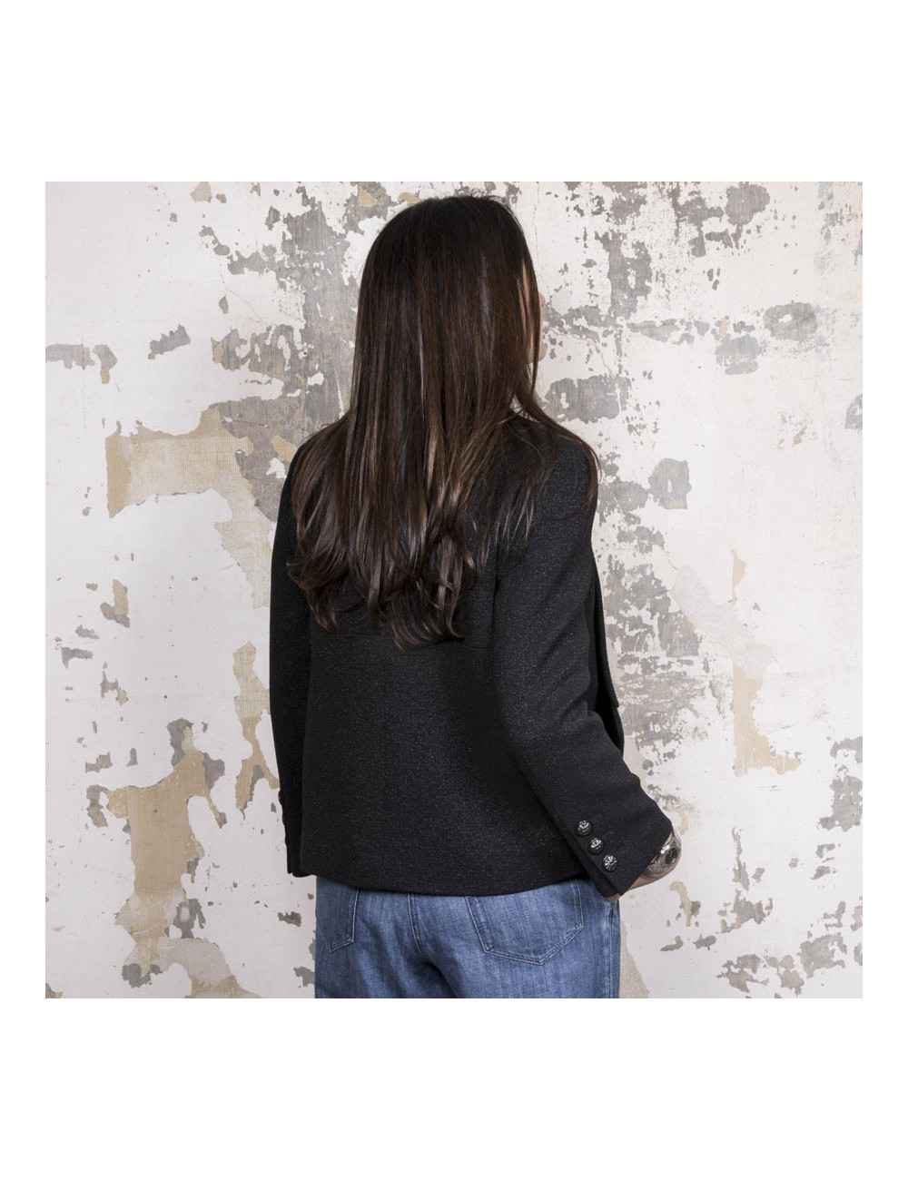 Veste T40 CHANEL laine noire irisée