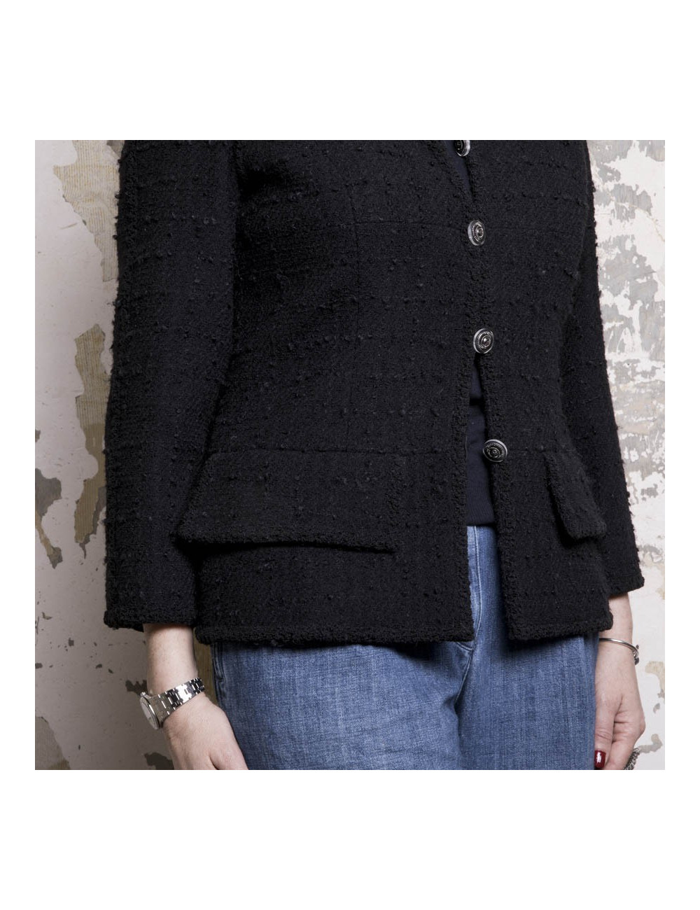 Veste CHANEL T 44 en tweed noir